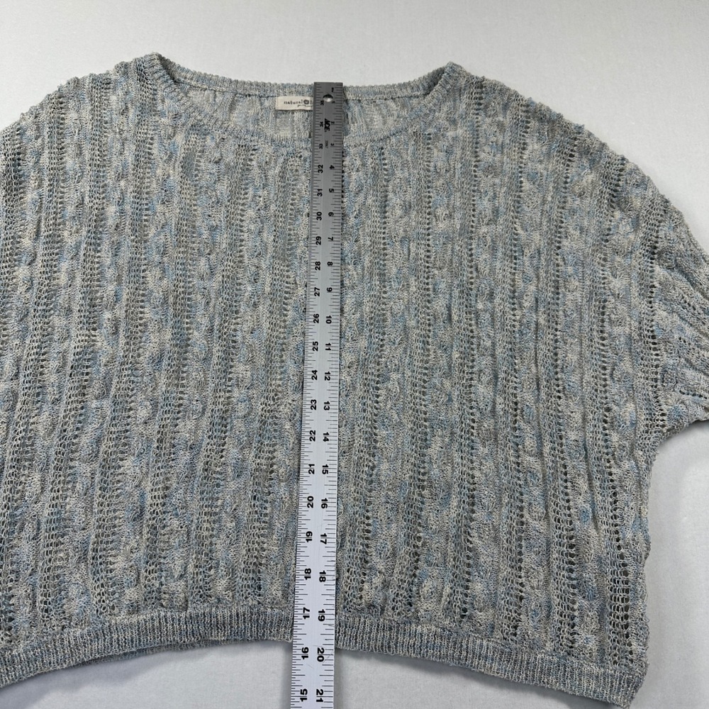 Natural Life Linen Blend Sweater XL Blue Gray Marl Metallic Cable Knit Coastal - Picture 7 of 11